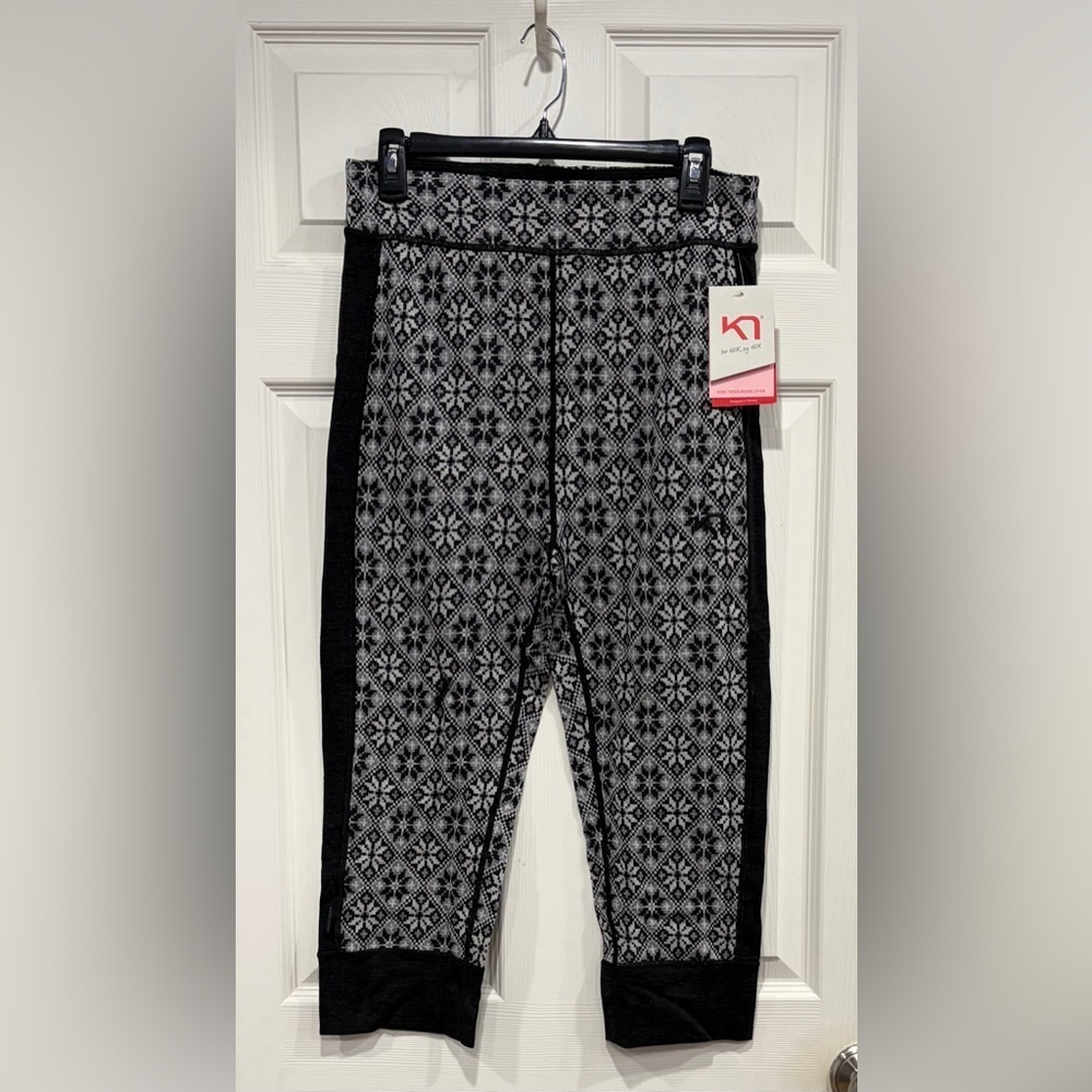 Kari Traa Women's XL Rose 240g Wool High Waist Capri Pants Pattern Black NWT